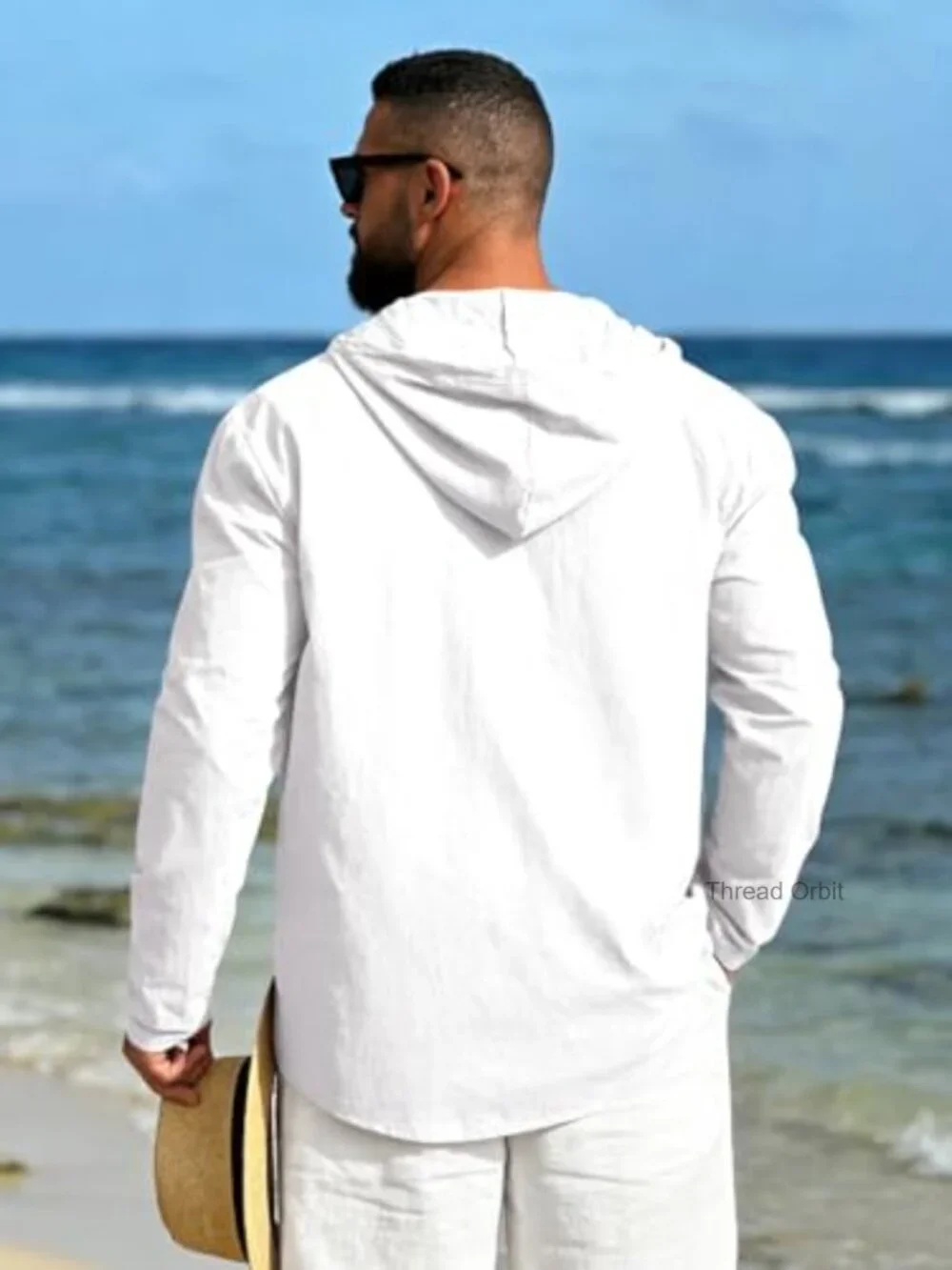Men's Cotton Linen Hoodies Long Sleeve Button Down Shirts Casual Beach Yoga Top
